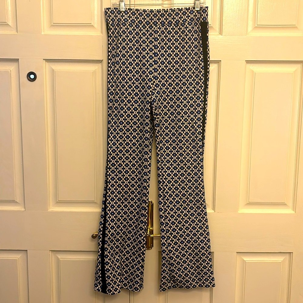 Maeve Blue and White Patterned Flare Pants - Picture 2 of 11